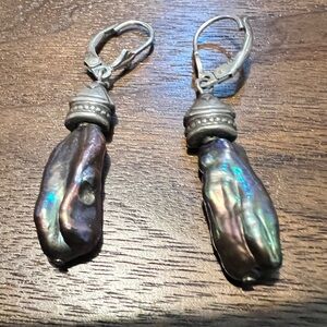 Vintage Sterling silver lever back and sterling caps over baroque pearls earring